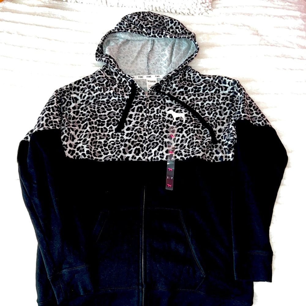 PINK Animal Print Zip Up Hoodie